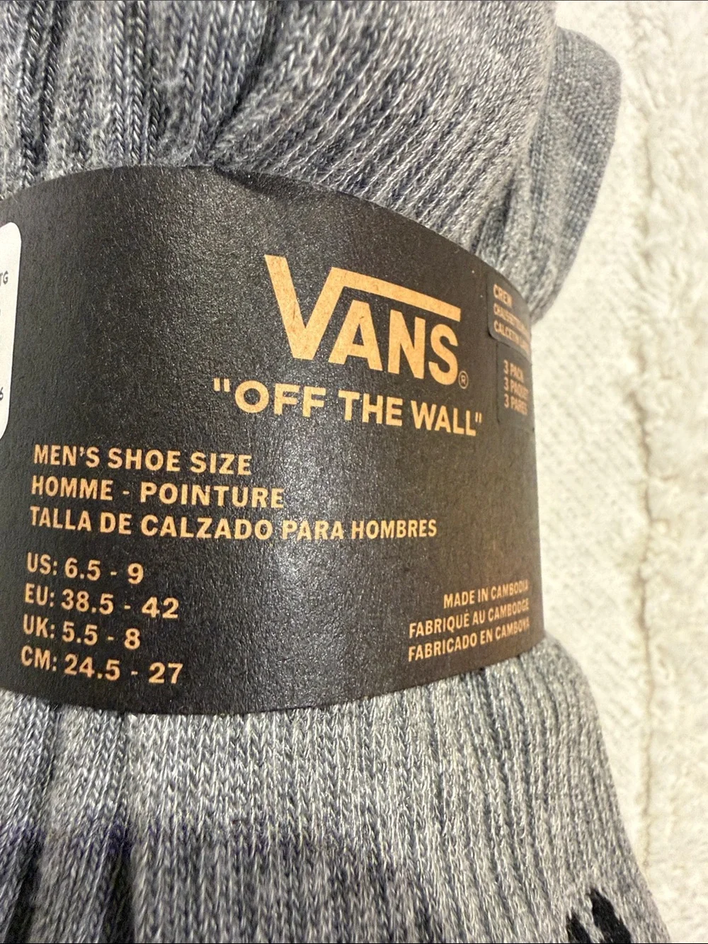 Vans Gray Crew Athletic Socks with Black Logo